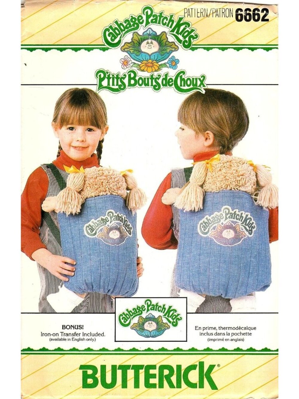 Butterick 6662 Cabbage Patch Kids Doll Carrier Vintage 1984 Uncut Sewing Pattern